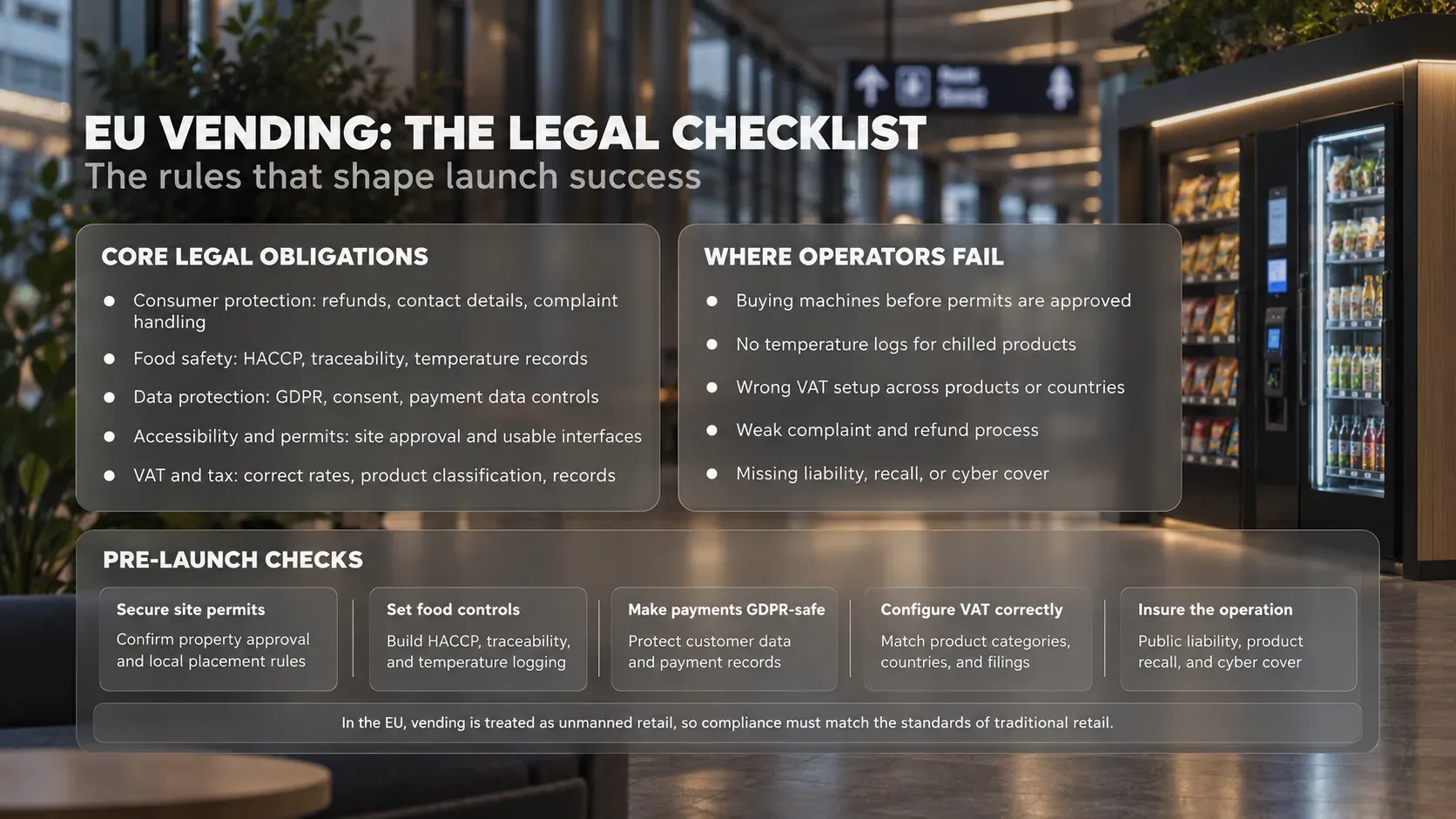 EU vending legal checklist: core obligations, common failures and pre-launch checks