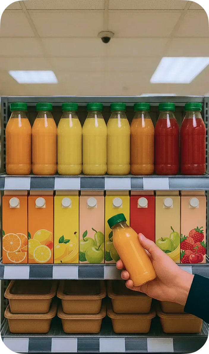 Plastic bottles on a shelves